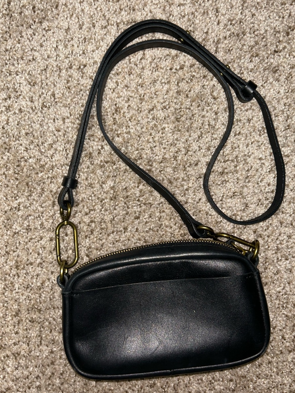Madewell Black Leather Compact Crossbody with Brass Accents